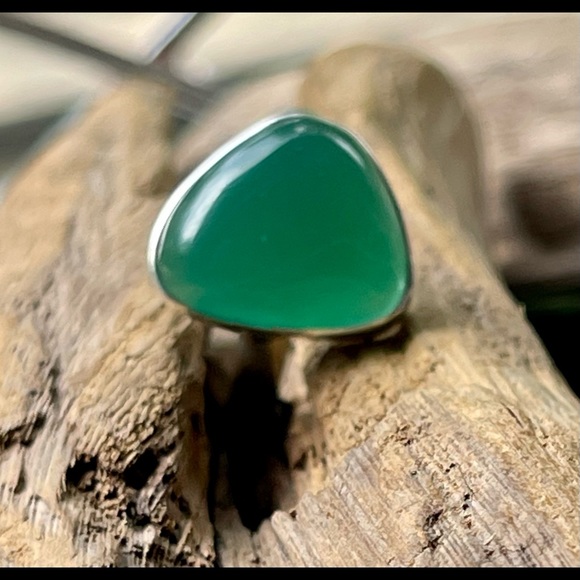 Green Onyx Gemstone 925 Sterling Silver Ring | sz 9.5 - Picture 3 of 7